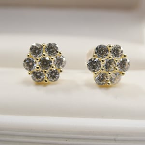 real 10k solid yellow gold 7mm flower push post stud earrings
