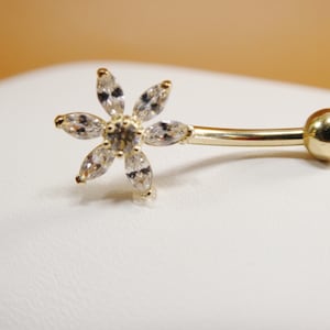 14k real solid yellow gold flower belly button ring piercing
