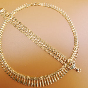 14k yellow gold tone color Cleopatra set necklace and bracelet over real 925 sterling silver