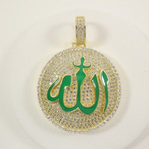 real sterling silver Allah Muslim pendent full ice stone charm