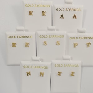 10k real solid yellow gold plain initial letter stud pair earrings