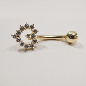 14k real solid yellow gold heart shape belly button ring piercing