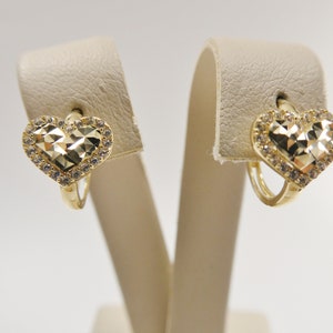 10k real yellow gold diamond cut heart huggie earring
