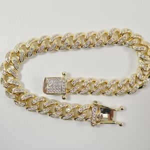 18k yellow gold filled 8mm full stone prong setting bracelet 7&quot; 8&quot; length