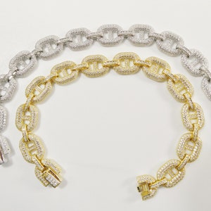 7 inch / 8 inch puff mariner real 925 sterling silver 14k gold color finish bracelet