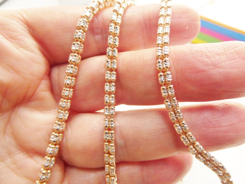 Real 925 Sterling Silver 4 Line Rose Gold Tone Ice Link Chain Necklace ...
