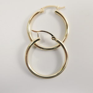 real 10k solid yellow gold plain high polish 25mm hoop earrings