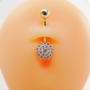 14k real solid yellow gold flower shaped belly button ring piercing