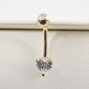 14k real solid yellow gold 6mm heart stone belly button ring piercing