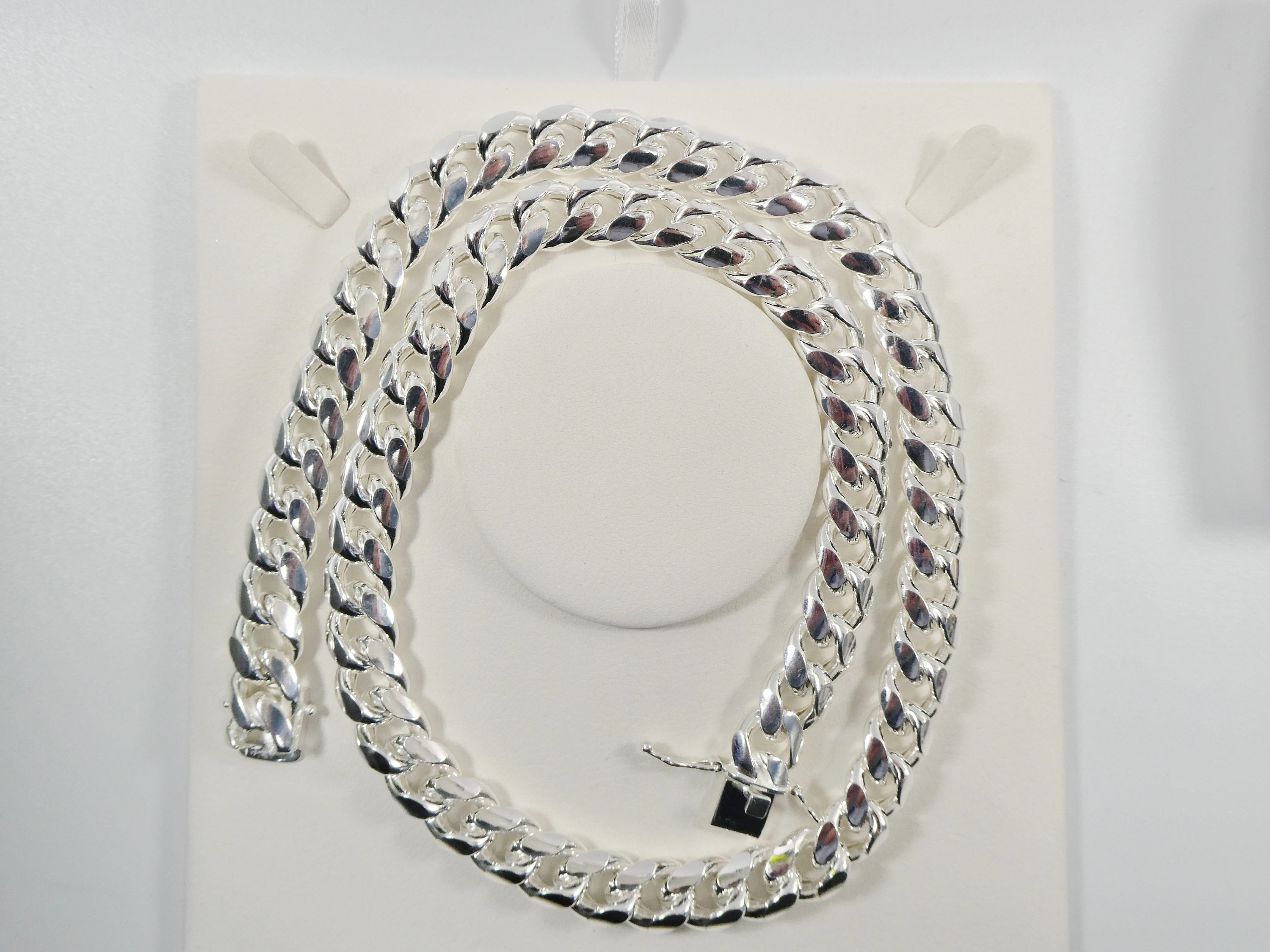 Real 12mm 925 Sterling Silver Miami Semi Solid Link Chain Box Lock