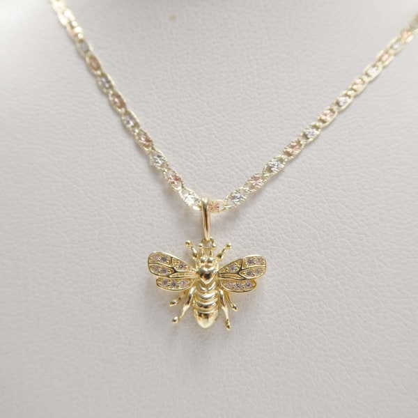 10k real solid yellow gold small honey bee pendent and 16 inch Valentino necklace