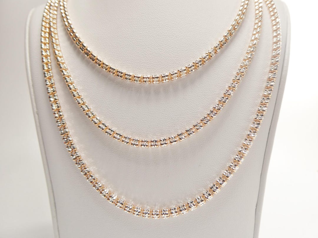 Real 925 Sterling Silver 3 Line Diamond Cut Ice Link Rose Gold Chain ...