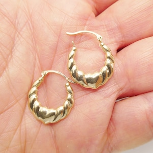 14k real solid yellow gold small heart hoop design earrings