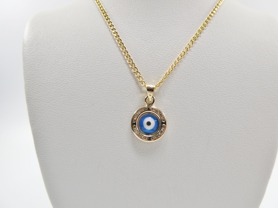 real 14k solid yellow gold 16 inch curb chain and evil eye pendent charm