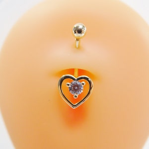 14k real solid yellow gold heart belly button ring piercing