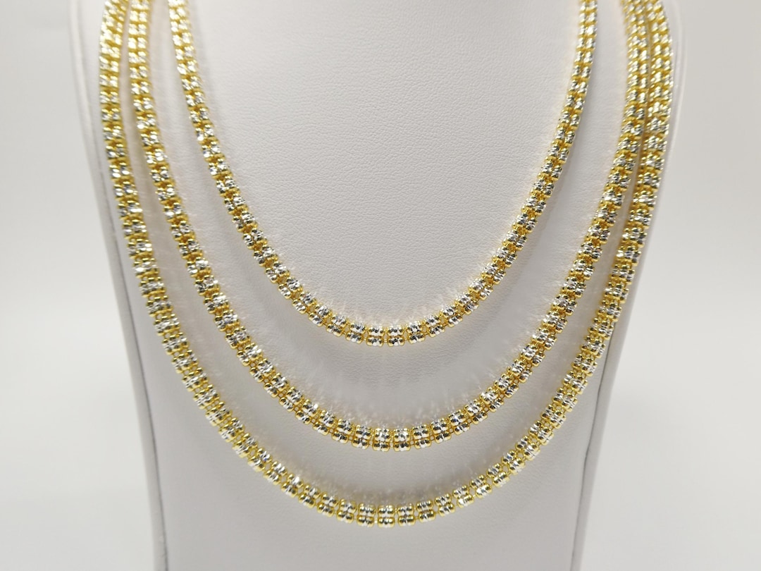 Real 925 Sterling Silver 4 Line Diamond Cut Ice Link Chain Necklace - Etsy