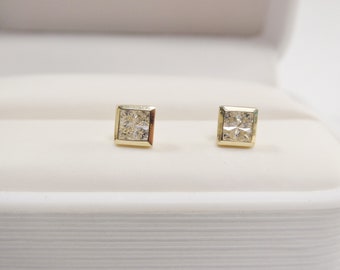 real 10k solid yellow gold push post square stud earring