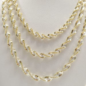 real 925 sterling silver twisted herringbone two tone chain14k yellow gold finish