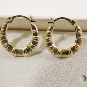 10k real solid yellow gold 14MM bamboo baby hoop earrings