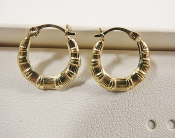 10k real solid yellow gold 14MM bamboo baby hoop earrings