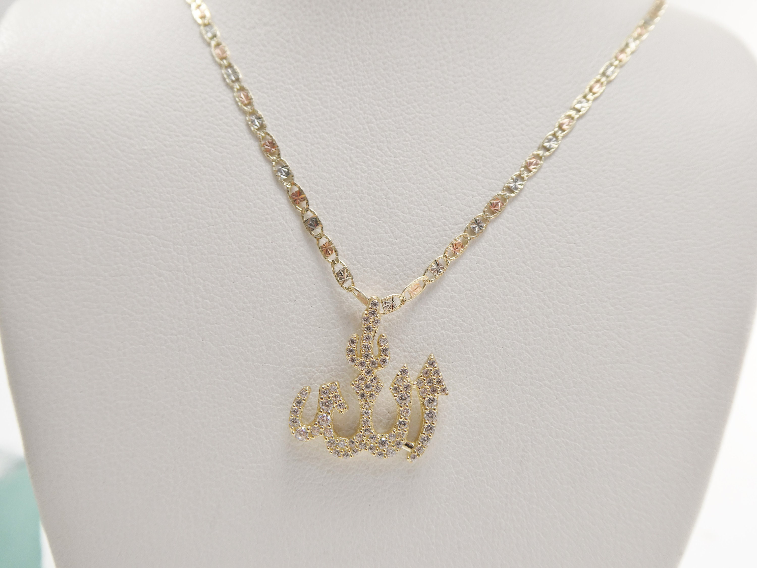 10k Real Solid Yellow Gold Small ALLAH Muslim Pendent and 16 Inch ...