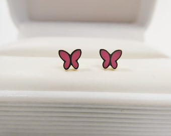 10k real solid gold kids enamel butterfly screw post earrings
