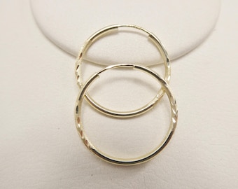 10k real solid yellow gold 2mm tube diamond cut endless hoop earrings