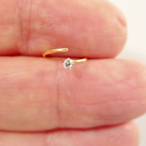 Può includere: Un anello per il naso in oro con una piccola pietra preziosa trasparente.