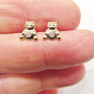 10k real solid gold teddy bear push back earrings