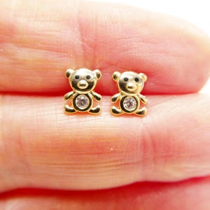 10k real solid gold teddy bear screw back earrings