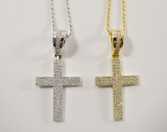 real 925 sterling silver 14k yellow / silver color 18 inch robe chain and cross pendent