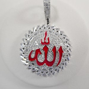 Real 925 Sterling Silver Large Muslim Allah Pendent Full Ice Stone ...