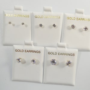 10k solid yellow gold screw post round stone cz stud basket earrings