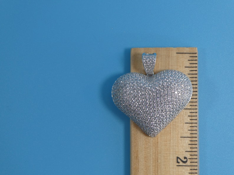 14k white gold color tone chain and large heart charm pendent over real 925 sterling silver