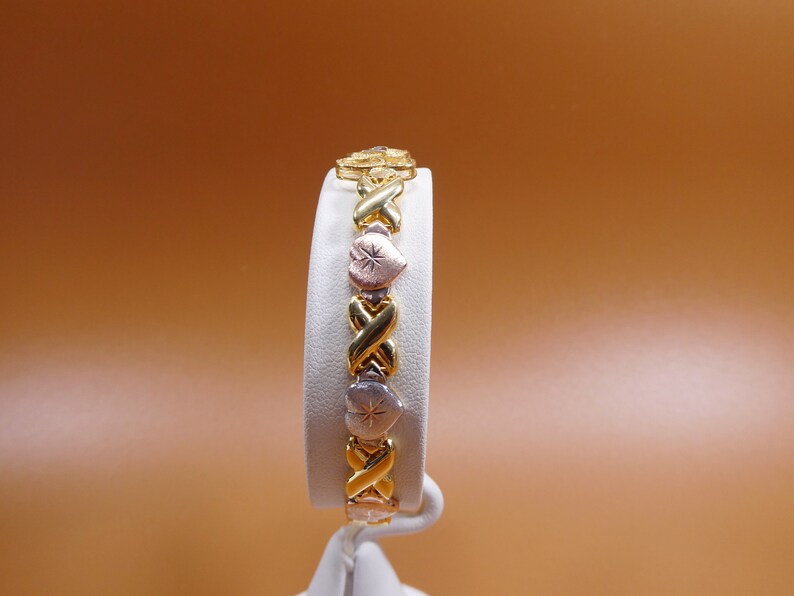 925 real sterling silver I love you xoxo heart set necklace and bracelet hugs and kisses stampato 14k tri color gold tone color