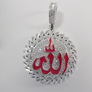 Real 925 Sterling Silver Large Muslim Allah Pendent Full Ice Stone ...