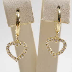 real 10k solid yellow gold dangle heart micro fave setting plain hoop huggie earrings