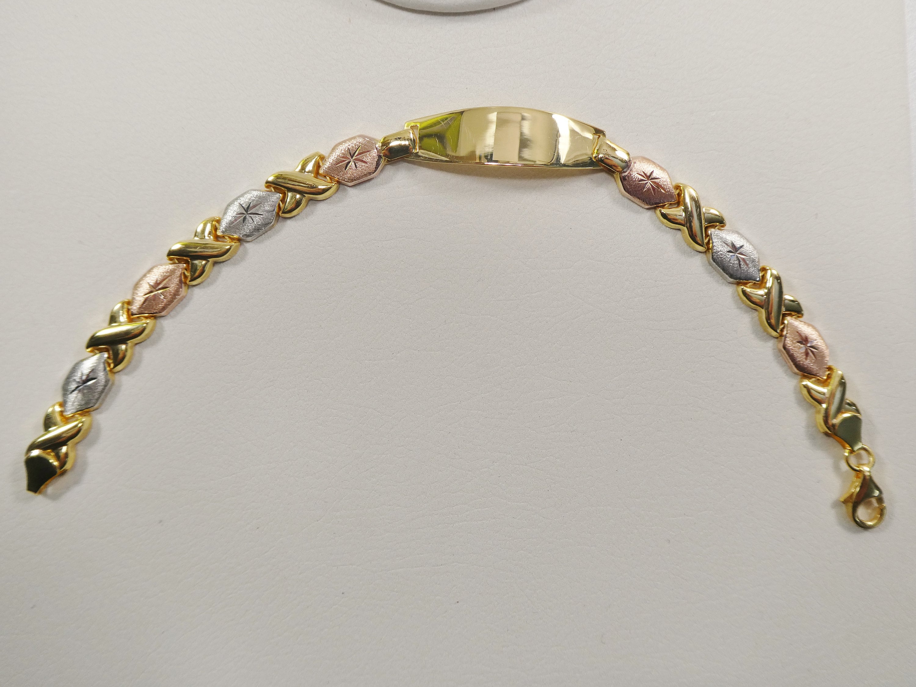 Real 925 Sterling Silver Stampato XOXO ID Bracelet 14k Yellow Gold