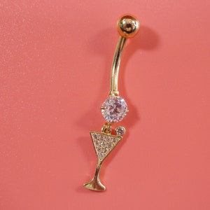 14k real solid yellow gold wine cup belly button ring piercing