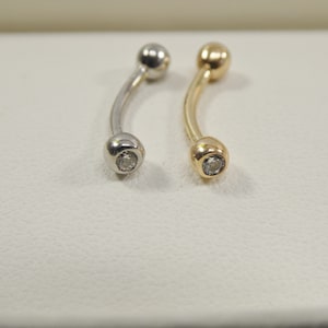 14K real solid yellow gold white gold eyebrow cz both side curve piercing