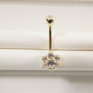 14k real solid yellow gold flower belly button ring piercing