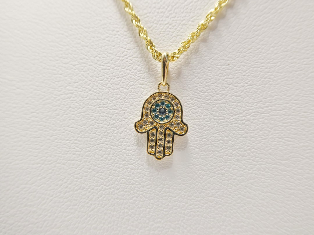 Hamsa Rope Chain 14k Real Solid Yellow Gold Hand Hamsa Pendent and Rope Necklace - Etsy