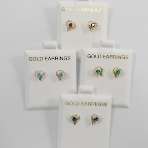 10k real solid yellow gold screw back children birth stone earrings heart shape