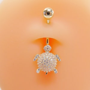 14k real solid yellow gold turtle belly button ring piercing