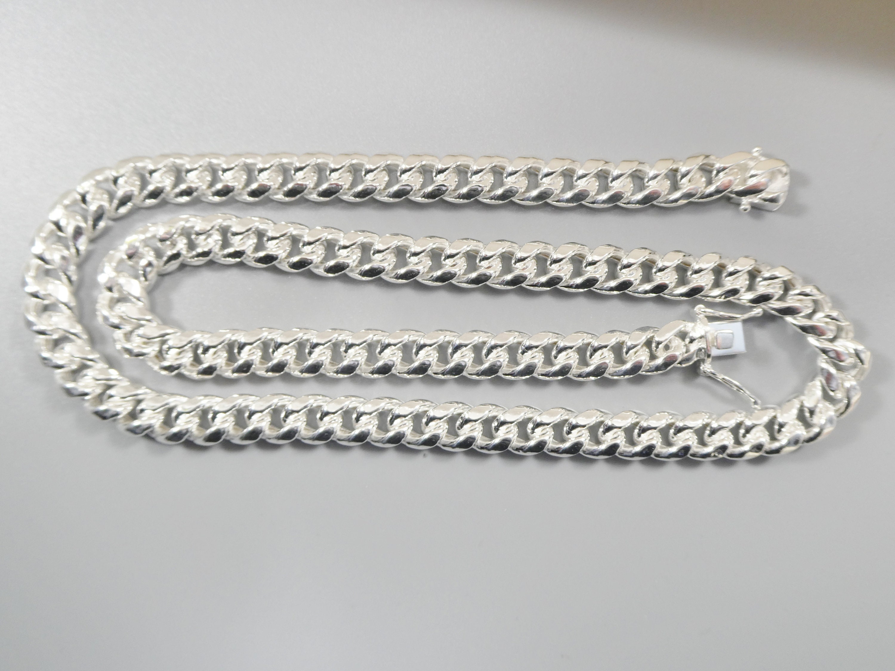 Real 9mm 925 Sterling Silver Miami SEMI SOLID Link Chain Box Lock