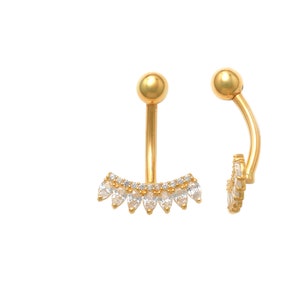 14k real solid yellow gold flower bar belly button ring piercing
