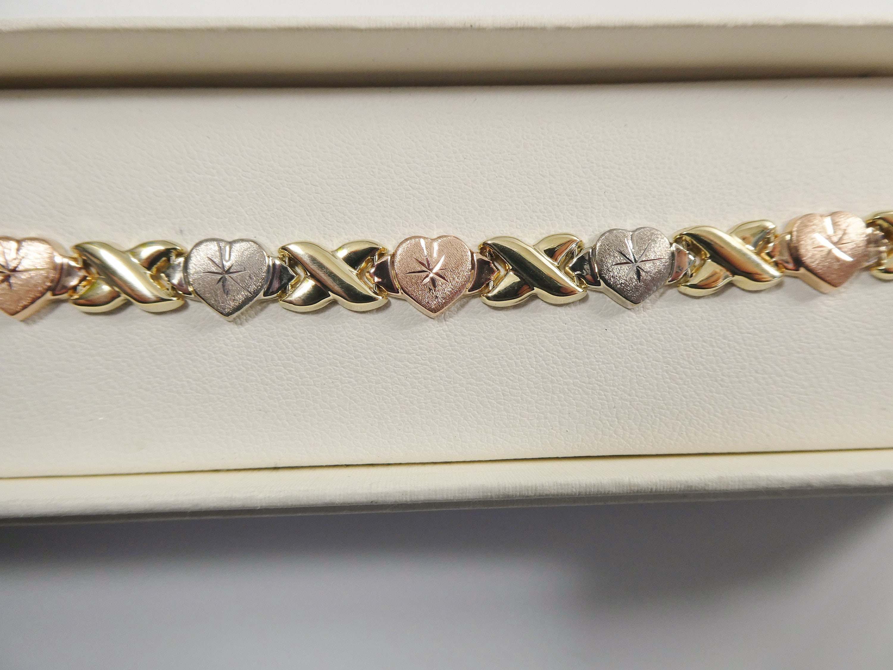 Real 10k Solid Yellow Gold Xo Heart Hugs and Kisses Tri Color 