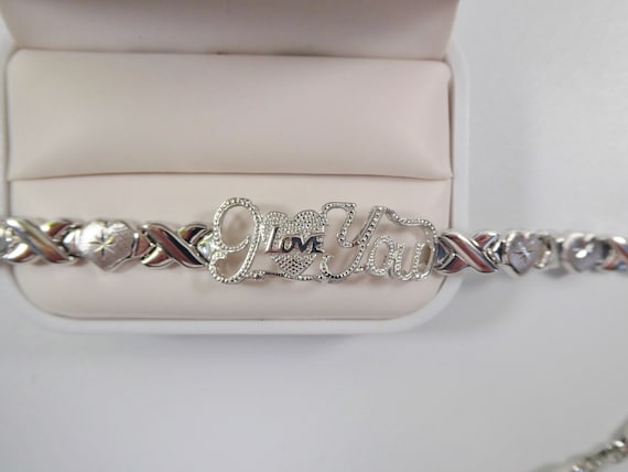 Real 925 Sterling Silver I Love You Xo X Heart Stampato Bracelet