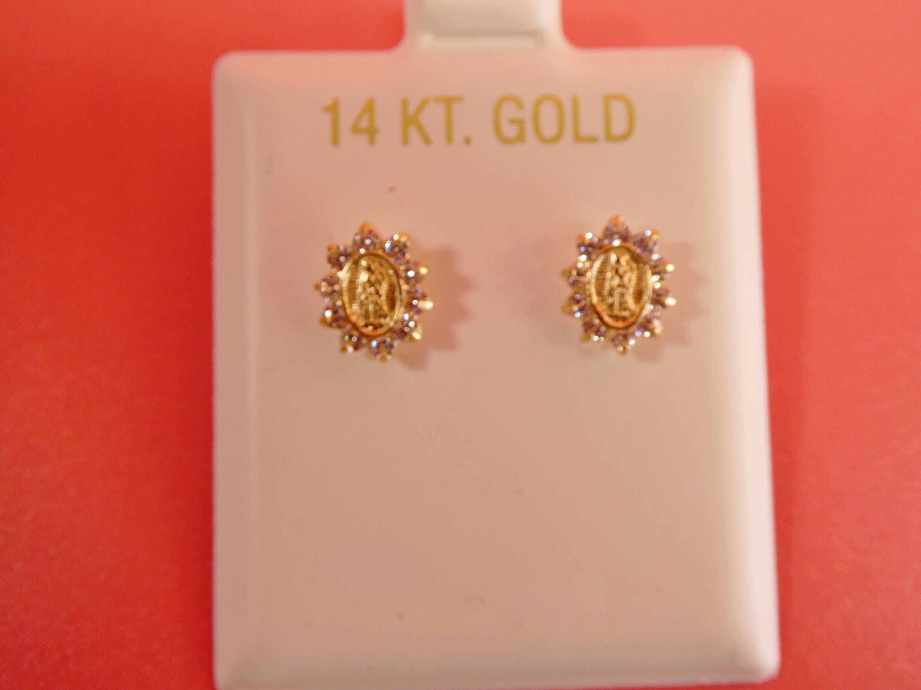 14k Real Solid Yellow Gold Screw Back Guadalupe Virgin Mary Earrings ...