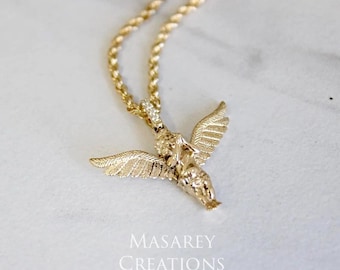 Brand New 14KT Solid Gold Praying Baby Angel Pendant With Natural Diamond Bail